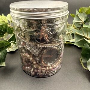Silver and Pink Tones Jewelry Jar